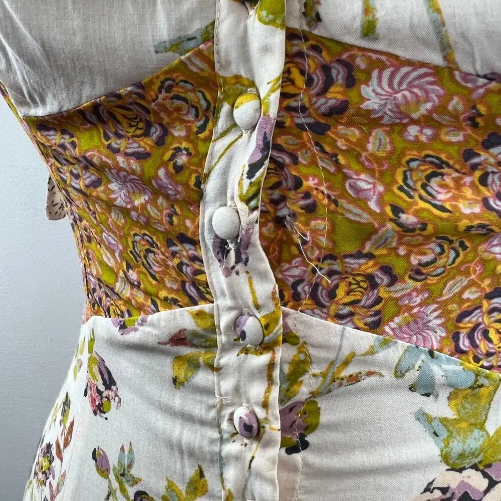 FREE PEOPLE Light Combo Lover Boy Tie Strap Button Up Maxi Dress OB902389 Boho 0 - Picture 3 of 10